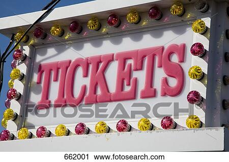 Tickets sign with pink and yellow lights View Large Photo Image Stock Image - Tickets sign with pink and yellow lights. Fotosearch