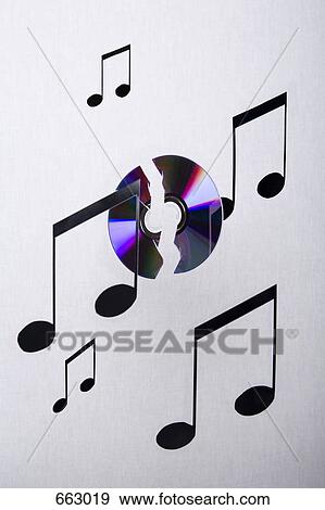Stock Photo - Musical notes and a CD suspended in mid-air. Fotosearch