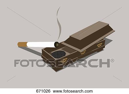 A cigarette resting on a coffin ashtray View Large Illustration Stock Illustration - A cigarette resting on a coffin ashtray. Fotosearch