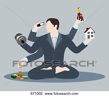 A man multi-tasking View Large Illustration Drawing - A man multi-tasking. Fotosearch