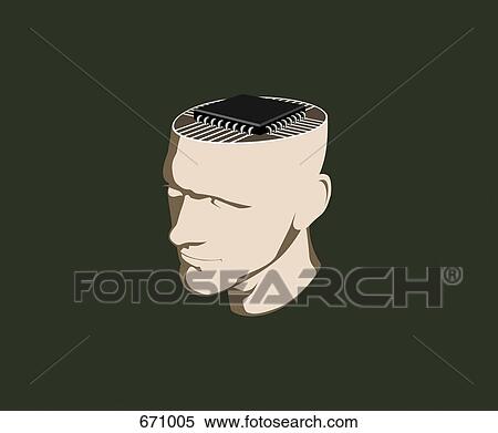 Stock Illustration - A man with a computer chip inside his head. Fotosearch