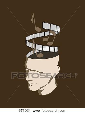 A man with musical notes and a film strip View Large Illustration Stock Illustration - A man with musical notes and a film strip. Fotosearch