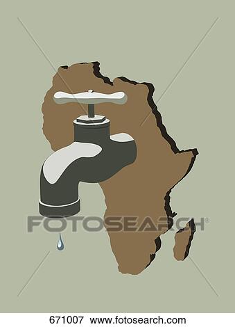 Stock Illustration - A map of Africa with a dripping tap. Fotosearch