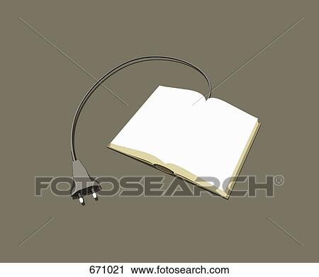 Clip Art - A power cable connected to a book. Fotosearch