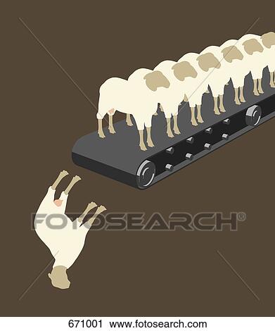 Clip Art - A row of sheep on a conveyor belt. Fotosearch