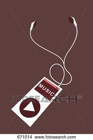 Stock Illustration - An MP3 player and headphones. Fotosearch