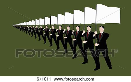 Businessmen holding flags and standing in a row View Large Illustration Clip Art - Businessmen holding flags and standing in a row. Fotosearch