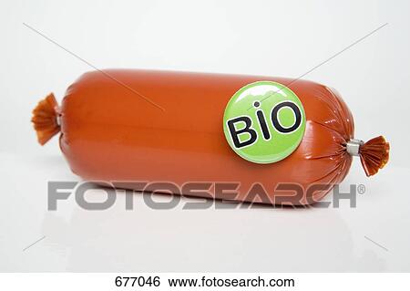 A teewurst with a 'Bio' button in it View Large Photo Image Stock Photograph - A teewurst with a 'Bio' button in it. Fotosearch