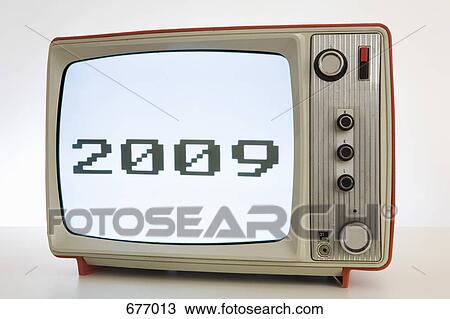 A television with a black and white image of '2009' View Large Photo Image Stock Image - A television with a black and white image of '2009'. Fotosearch