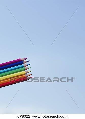 A rainbow of colored pencils against a blue sky View Large Photo Image Stock Image - A rainbow of colored pencils against a blue sky. Fotosearch
