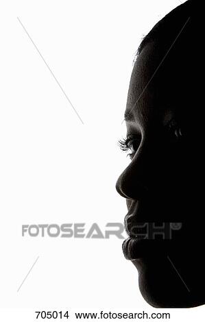 Picture - Portrait of an African American woman, close up, silhouette. Fotosearch