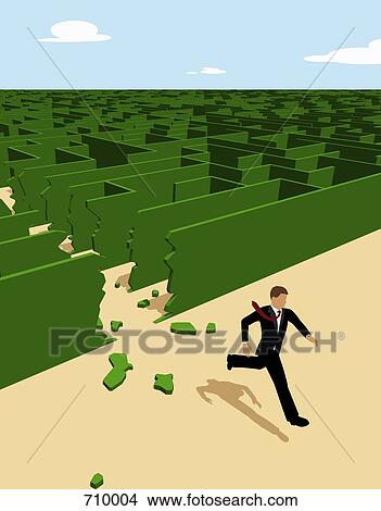 A businessman breaking through the walls of a maze View Large Illustration Stock Illustration - A businessman breaking through the walls of a maze. Fotosearch