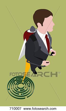 A businessman rocketing out of a maze View Large Illustration Stock Illustration - A businessman rocketing out of a maze. Fotosearch
