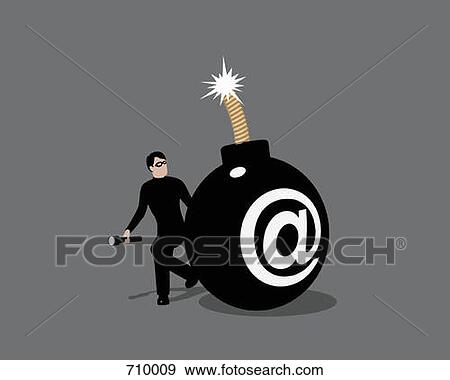 A criminal running away from an exploding @ symbol View Large Illustration Stock Illustration - A criminal running away from an exploding @ symbol. Fotosearch