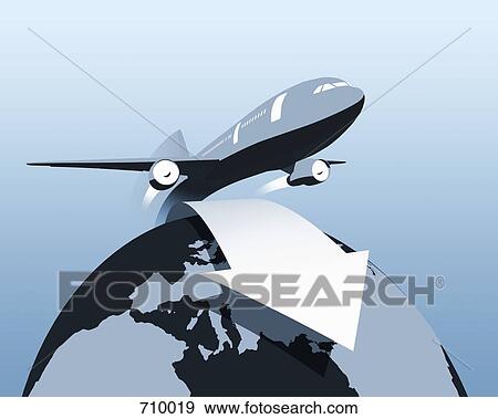 A plane flying across the globe View Large Illustration Stock Illustration - A plane flying across the globe. Fotosearch