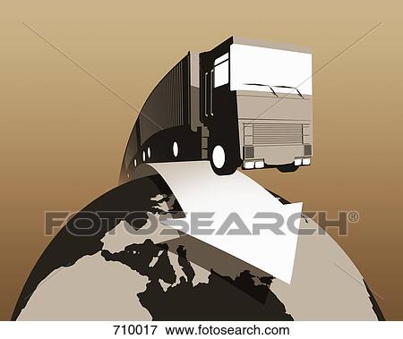 Stock Illustration - A truck driving across the globe. Fotosearch