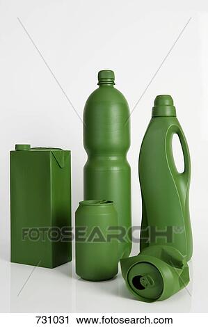 A milk carton, soda can, water bottle and laundry detergent bottle painted green View Large Photo Image Stock Image - A milk carton, soda can, water bottle and laundry detergent bottle painted green. Fotosearch