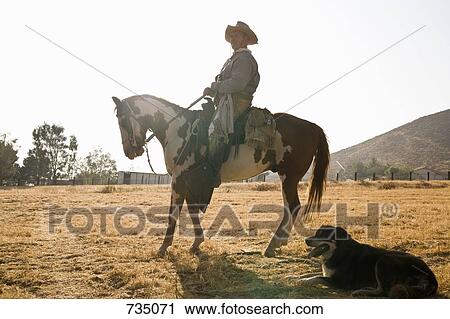 Profile of a cowboy sitting on a horse View Large Photo Image Stock Image - Profile of a cowboy sitting on a horse. Fotosearch