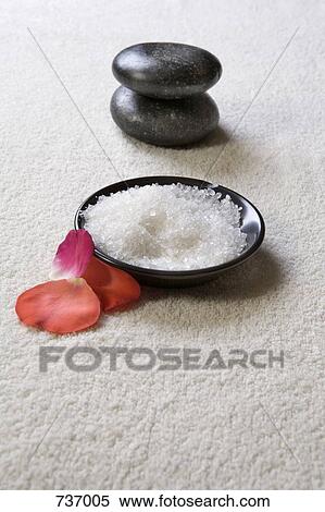 A bowl of sea salt with a pestle and rose petals View Large Photo Image Stock Photography - A bowl of sea salt with a pestle and rose petals. Fotosearch