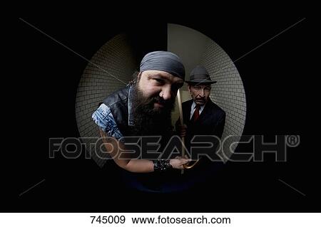 An organized crime boss with his bodyguard, viewed through a peephole View Large Photo Image Stock Photo - An organized crime boss with his bodyguard, viewed through a peephole. Fotosearch