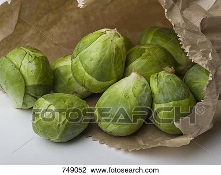 Stock Image - Brussels sprouts in a paper bag. Fotosearch