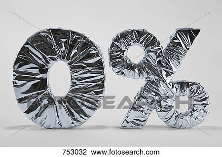 Stock Image - 0% sign wrapped silver foil. Fotosearch