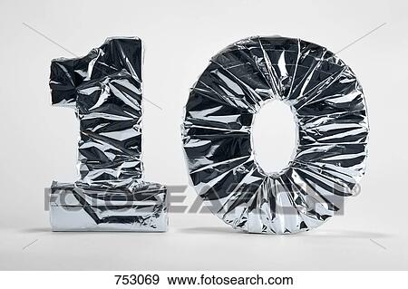 Number 10 wrapped in silver foil View Large Photo Image Stock Photo - Number 10 wrapped in silver foil. Fotosearch