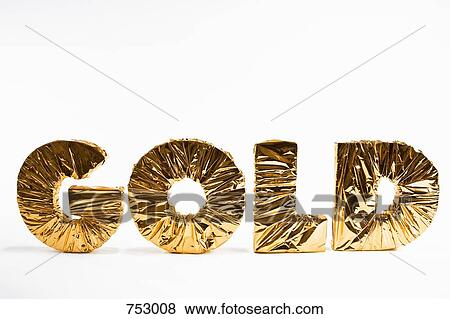 Stock Photo - The word GOLD wrapped in gold foil. Fotosearch