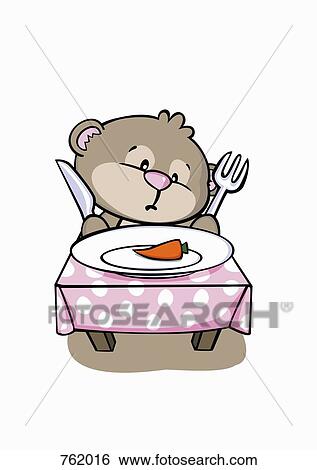 A 漫画 熊 テーブルの着席 そして 食べること 夕食 イラスト 7616 Fotosearch