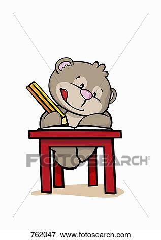 Stock Illustration - A cartoon bear at school. Fotosearch
