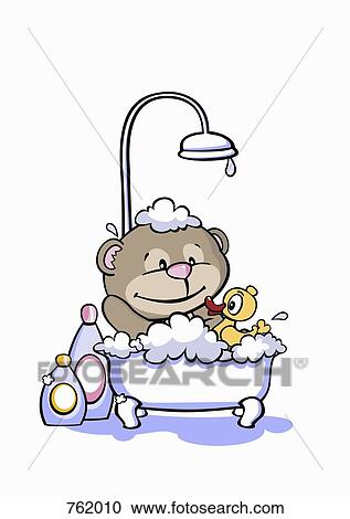Clipart - A cartoon bear having a bath. Fotosearch