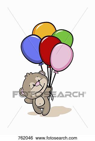 A cartoon bear holding a bunch of balloons View Large Illustration Stock Illustration - A cartoon bear holding a bunch of balloons. Fotosearch