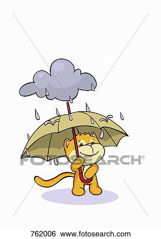 A cartoon cat holding an umbrella in the rain View Large Illustration Stock Illustration - A cartoon cat holding an umbrella in the rain. Fotosearch