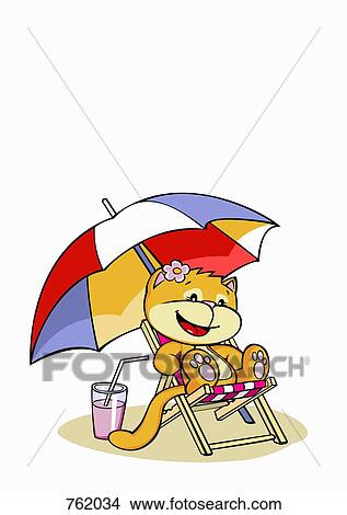 A cartoon cat sitting in a sun lounger View Large Illustration Stock Illustration - A cartoon cat sitting in a sun lounger. Fotosearch