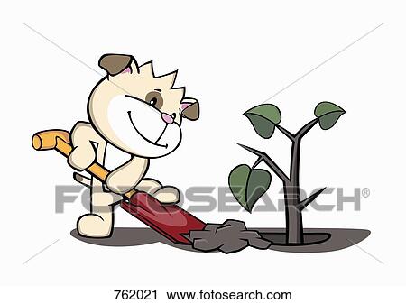 A cartoon dog gardening View Large Illustration Clip Art - A cartoon dog gardening. Fotosearch