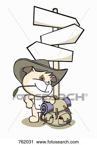 A cartoon dog standing next to a sign post with a backpack View Large Illustration Clip Art - A cartoon dog standing next to a sign post with a backpack. Fotosearch