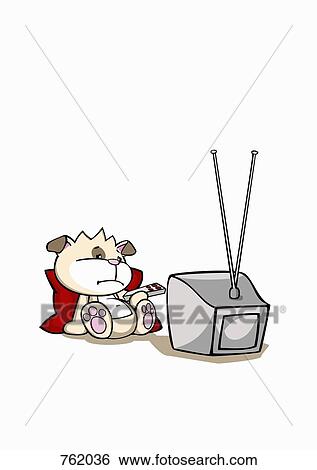 Stock Illustration - A cartoon dog watching TV. Fotosearch