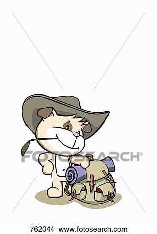 A Dessin Animé Chien Debout à A Rucksack Banque Dillustrations