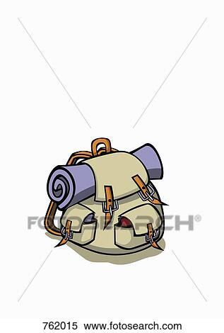Stock Illustration - A rucksack and roll mat. Fotosearch