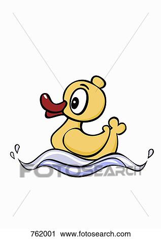 A yellow duck swimming on water View Large Illustration Clip Art - A yellow duck swimming on water. Fotosearch