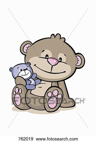 Cartoon of a bear holding a baby bear View Large Illustration Stock Illustration - Cartoon of a bear holding a baby bear. Fotosearch