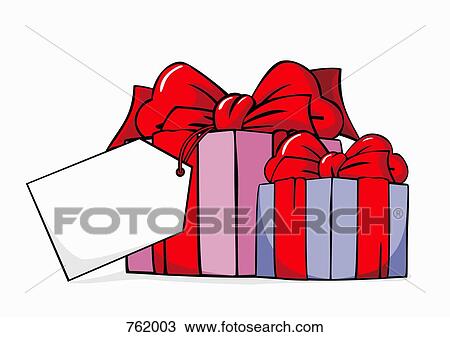 Drawing - Two wrapped gifts. Fotosearch