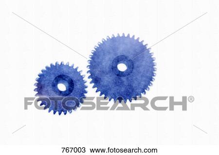 Stock Image - Two blue cogs. Fotosearch