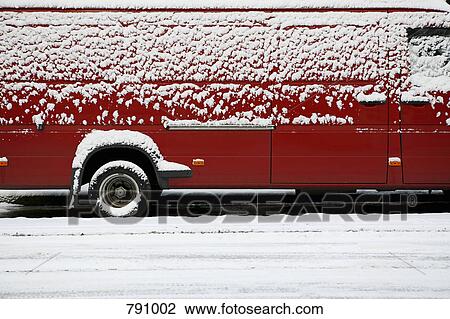 Snow on a red van View Large Photo Image Stock Image - Snow on a red van. Fotosearch