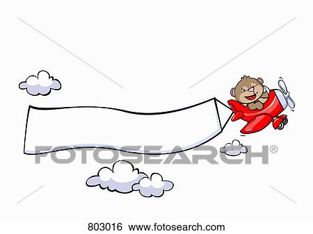 Clip Art - A bear flying an airplane with a blank banner attached. Fotosearch