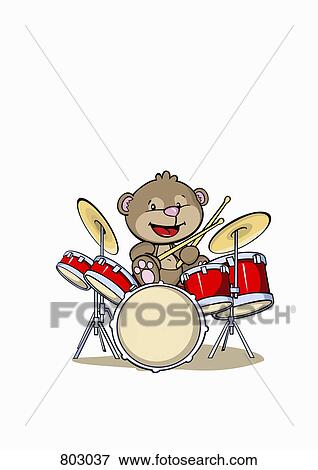 Clip Art - A bear playing a drum kit. Fotosearch