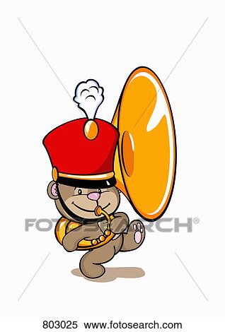 marching band tuba bear wearing hat clipart playing fotosearch