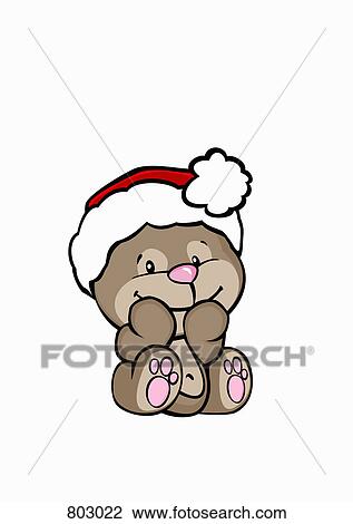Clipart - A bear wearing a Santa hat. Fotosearch