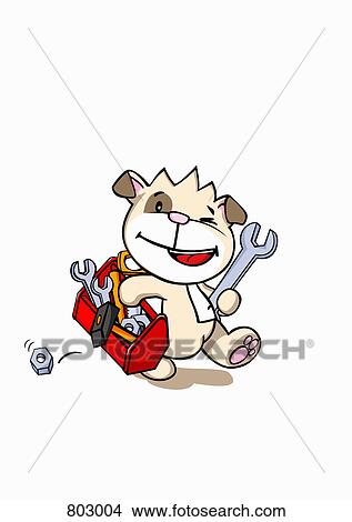 Clipart - A dog carrying a toolbox. Fotosearch