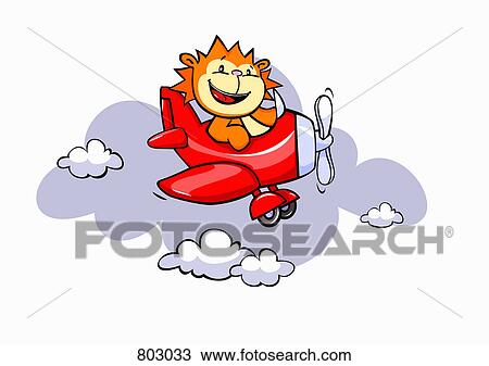 Clipart - A lion flying an airplane. Fotosearch